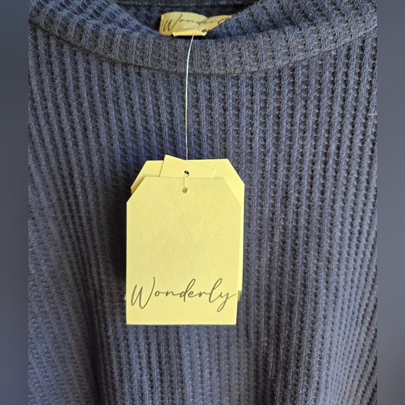 Wonderly Navy and White Dip-Dye Mock Neck Waffle Print Sweater NWT - Picture 2 of 6
